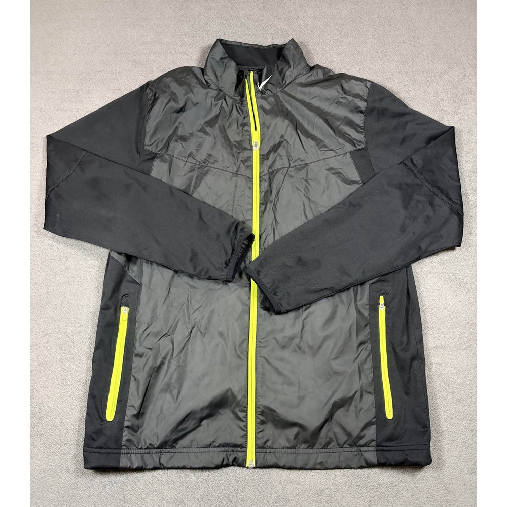 Nike Golf Jacket Mens Medium Black Volt Green Full Zip Windbreaker